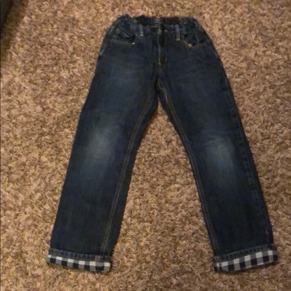 kids blue jeans plaid roll up